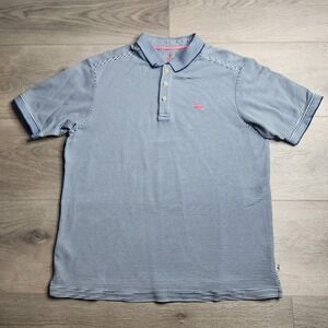Tommy Bahama Navy Blue Striped Short Sleeve Polo Shirt Medium